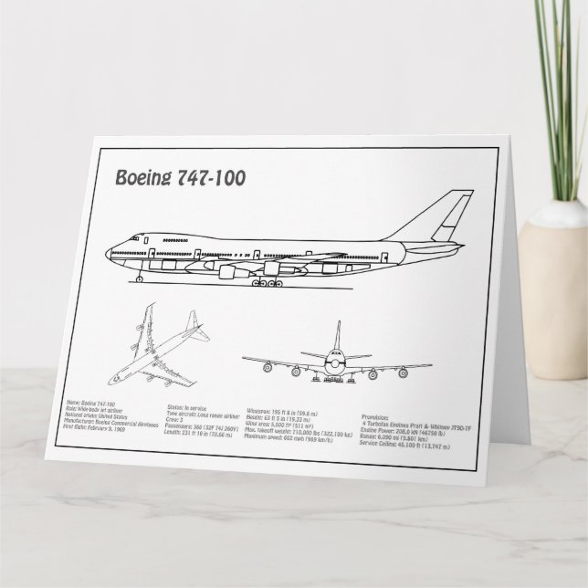 Airliner 747 - Flugzeugkonzept Zeichnend Pläne BD Dankeskarte (Vorderseite)