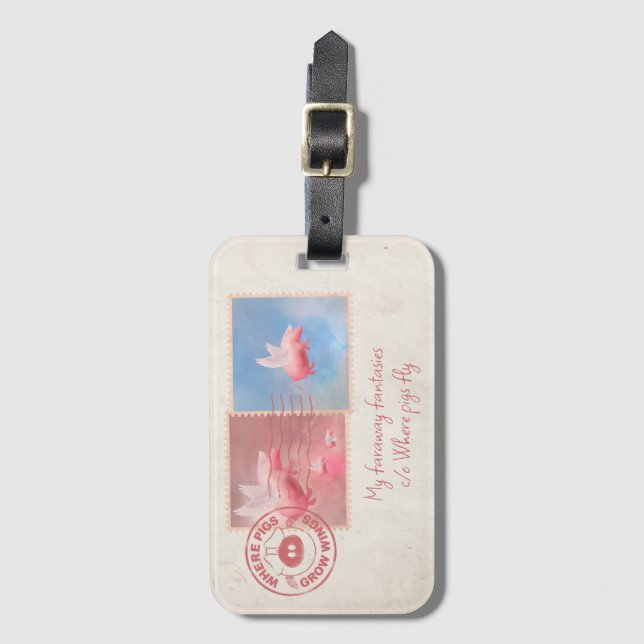 Airmail Flying Pig Postage Luggage Tag Gepäckanhänger (Vorderseite Vertikal)