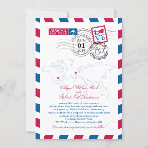 Airmail Heart UK und Missouri USA Wedding Einladung