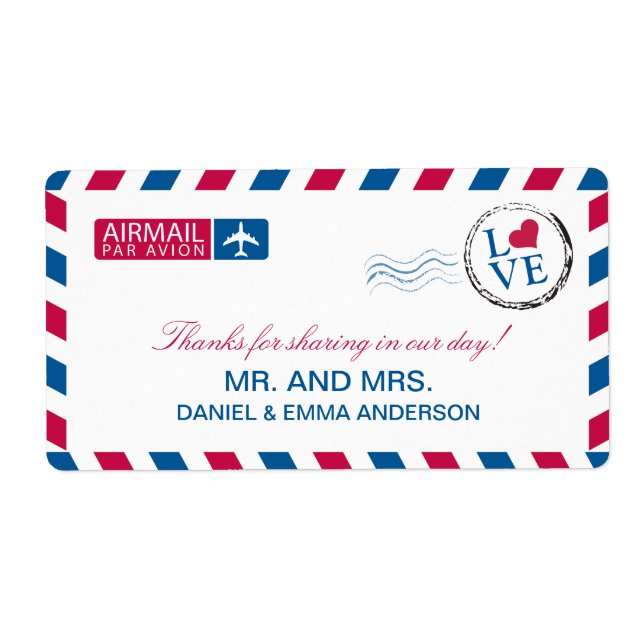 Airmail Love Mariage Merci Étiquette (Devant)
