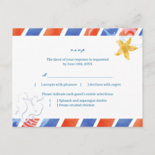 Airmail Seepferd Beach Wedding Menü UAWG Einladungspostkarte