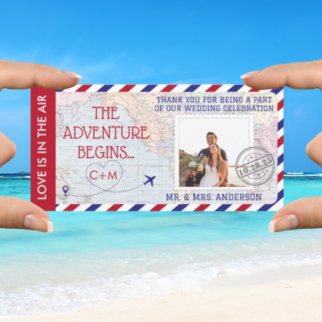 Airmail World Map Wedding Custom Foto Dankeskarte (Von Creator hochgeladen)