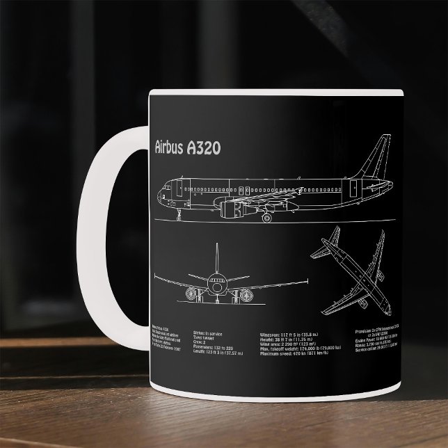 Airplane Airbus A320 in Blueprint Drawing PD Kaffeetasse (Airplane Airbus A320 in Blueprint Drawing PD. Coffee Mug)