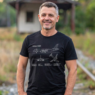 Airplane Airbus A320 in Blueprint Drawing PD T-Shirt