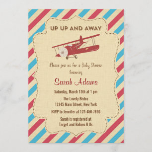 Airplane Baby Shower Einladung Rot und Blau