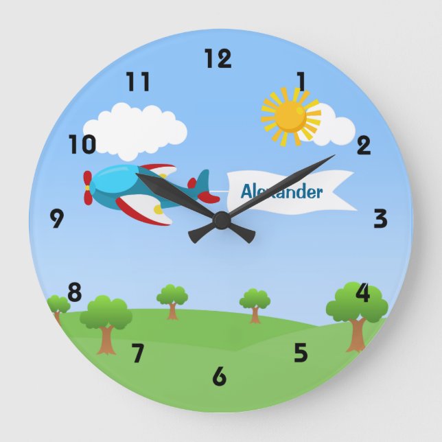 Airplane Banner Boy Wall Clocks Große Wanduhr (Vorderseite)