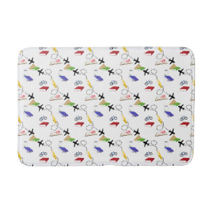 Airplane Bicycles Books Red Yellow Blue Travel Badematte