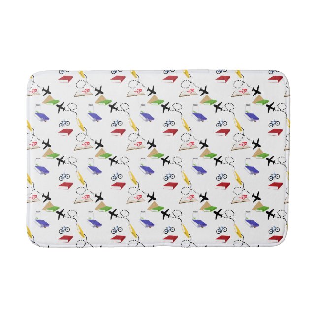 Airplane Bicycles Books Red Yellow Blue Travel Badematte (Vorderseite)