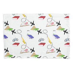 Airplane Bicycles Books Red Yellow Blue Travel Kissenbezug