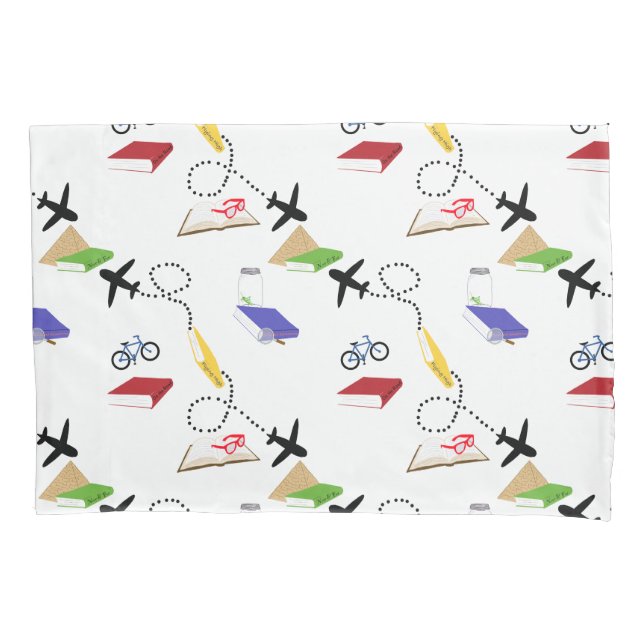 Airplane Bicycles Books Red Yellow Blue Travel Kissenbezug (Vorderseite-Links)