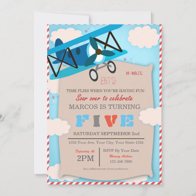 Airplane Birthday Invitation for Pilot Vais (Devant)