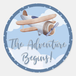 Airplane Blue Baby Shower Sticker Adventure beginn