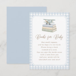 Airplane Blue Gingham Baby Shower Books for Baby Begleitkarte