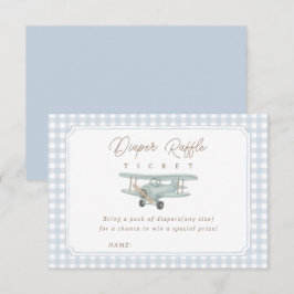 Airplane Blue Gingham Baby Shower Diaper Raffle Begleitkarte