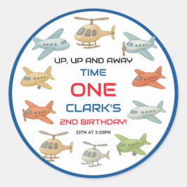 Airplane Boy 1st Birthday | Fun Sky Theme Party Runder Aufkleber