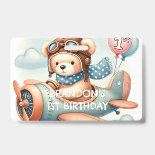Airplane Boy Bear 1. Geburtstag Party Ausweis
