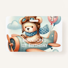 Airplane Boy Bear 1. Geburtstag Party Ausweis
