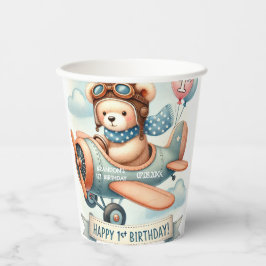 Airplane Boy Bear 1. Geburtstag Party Pappbecher