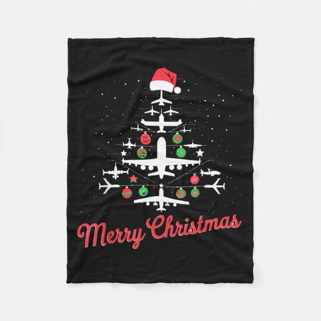 Airplane Christmas Tree Cute Airplane Xmas Holiday Fleecedecke (Vorderseite)