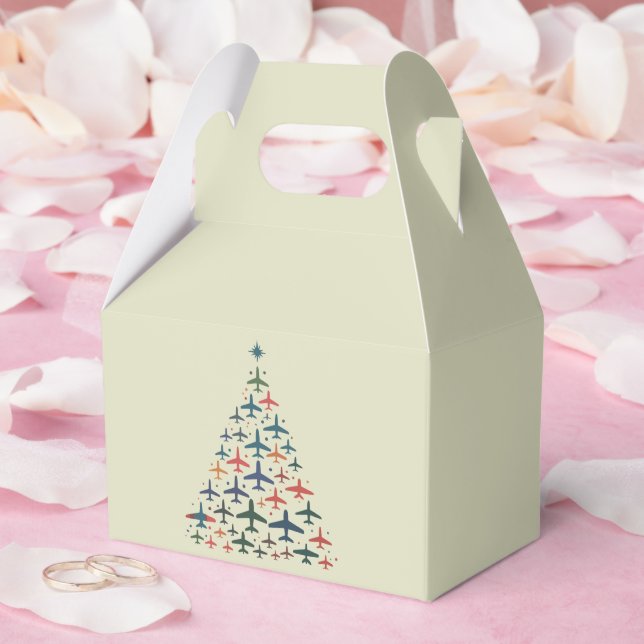 Airplane Christmas Tree Retro Pilot Flying Flight  Geschenkschachtel (Hochzeit)