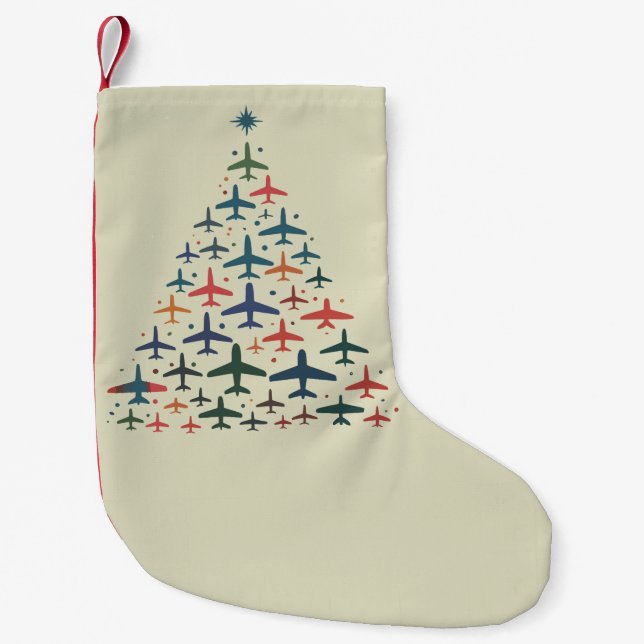 Airplane Christmas Tree Retro Pilot Flying Flight  Kleiner Weihnachtsstrumpf (Vorderseite)