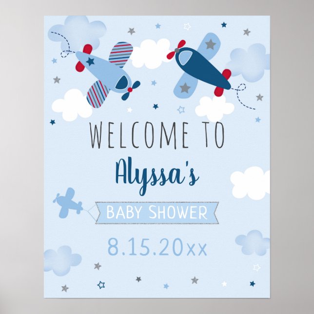 Airplane Clouds Baby Dusche Willkommen Poster (Vorne)