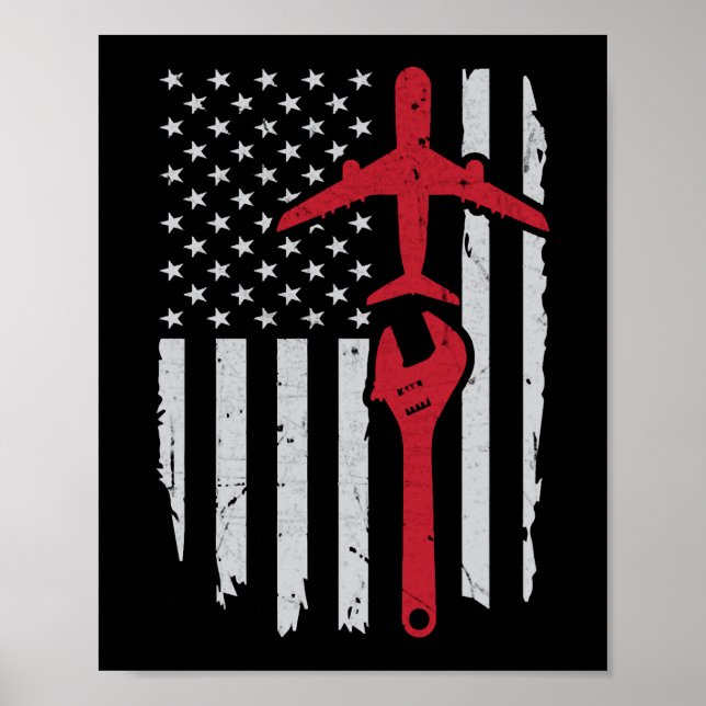 Airplane Mechanic Apparel Aircraft American Flag Poster (Vorne)