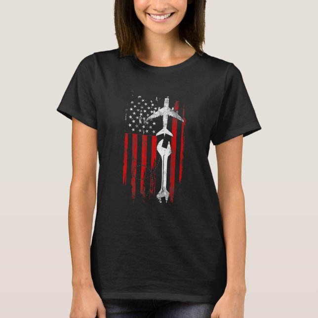 Airplane Mechanic Aviation Technician Flag Aircraf T-Shirt (Vorderseite)