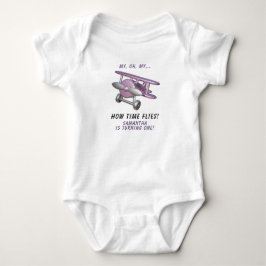 Airplane Oh My Time Flies Travel First Birthday  Baby Strampler