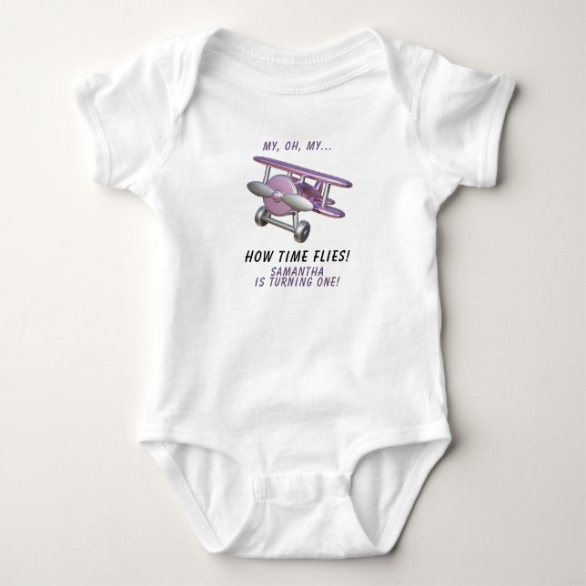 Airplane Oh My Time Flies Travel First Birthday  Baby Strampler (Vorderseite)