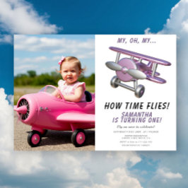 Airplane Oh My Time Flies Travel First Birthday Einladung
