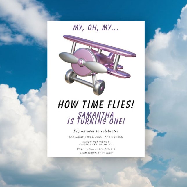 Airplane Oh My Time Flies Travel First Birthday Einladung (Von Creator hochgeladen)