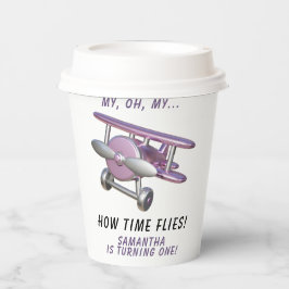 Airplane Oh My Time Flies Travel First Birthday  Pappbecher