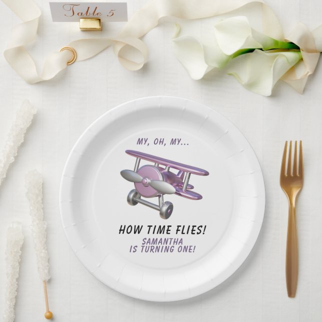 Airplane Oh My Time Flies Travel First Birthday  Pappteller (Hochzeit)