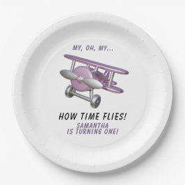 Airplane Oh My Time Flies Travel First Birthday  Pappteller