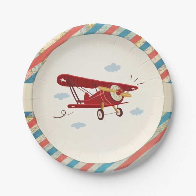 Airplane Paper Plates Travel Adventure Shower Map Pappteller (Vorderseite)