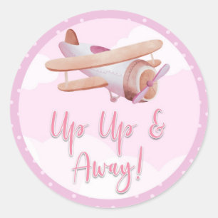 Airplane Pink Clouds Babyduschklemme auf dem Weg Runder Aufkleber