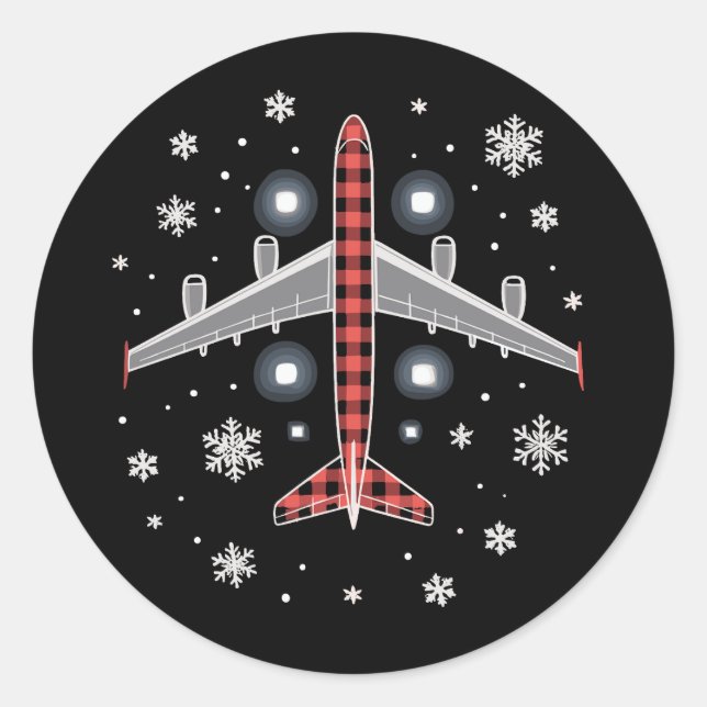 Airplane Plaid Christmas Pilot Runder Aufkleber (Vorderseite)