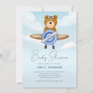 Airplane Teddy Bear Boy Babydusche Einladung