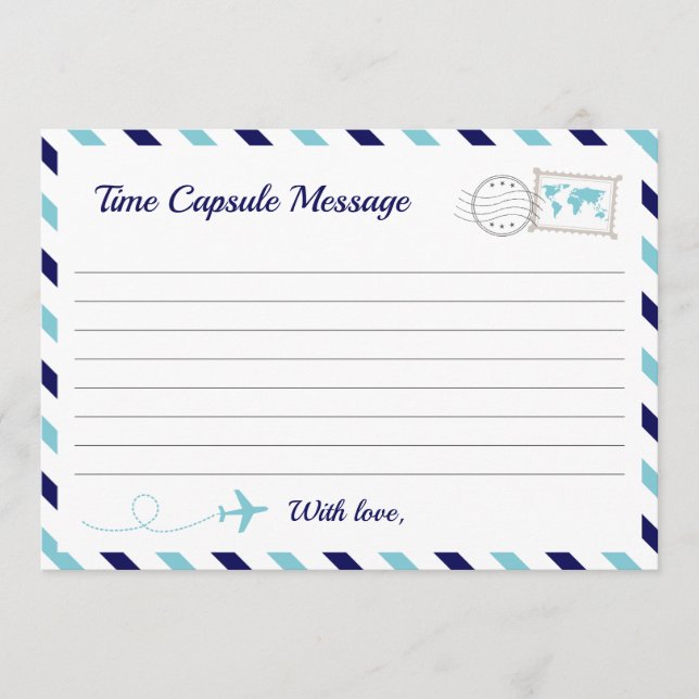 Airplane Time Capsule Baby Boy Dusche 1. Geburtsta Hinweiskarte (Vorderseite)