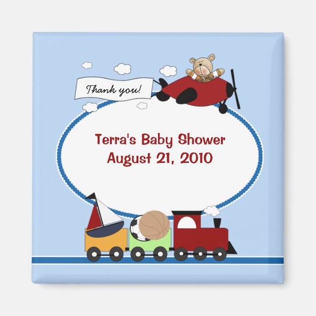 AIRPLANE & TRAIN Baby Dusche Gefallen Magnet (Vorne)