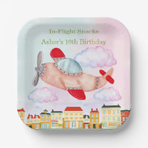 Airplane with Cityscape In-Flight Snacks Birthday