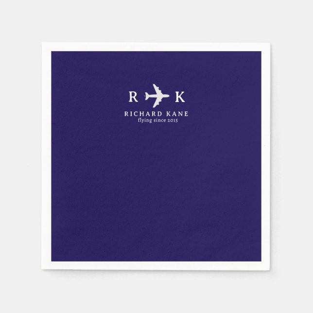 Airplane With Initials - Pilot Logo Blue Serviette (Vorderseite)