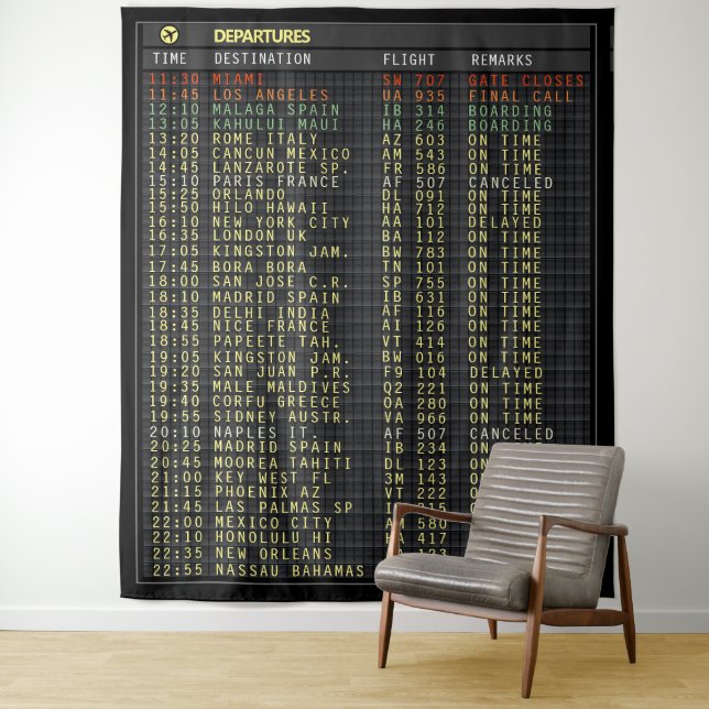 Airport Board (anpassbar) Tapestry Wandteppich (Beispiel)