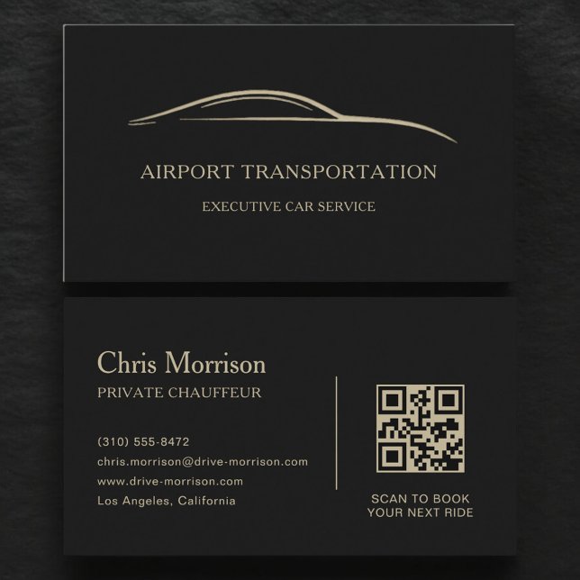 Airport Transportation QR Code Black & Gold Visitenkarte (Von Creator hochgeladen)