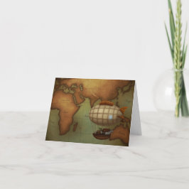 Airship Flying Over Eastern Hemisphere Map