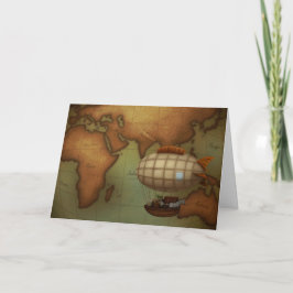 Airship Flying Over Eastern Hemisphere Map Karte