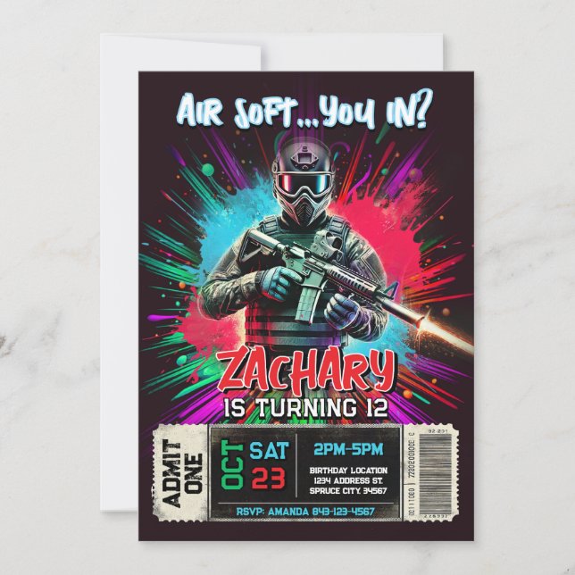 Airsoft Birthday Invitation | Action-Packed Invite (Devant)