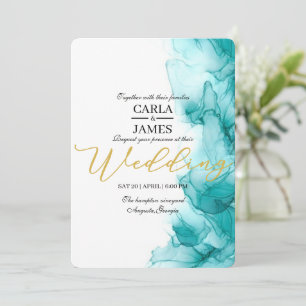 Airy Blue Turquoise Watercolor Wedding Modern Einladung