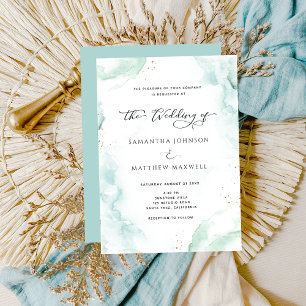 Airy Blue Turquoise Watercolor Wedding Modern Einladung